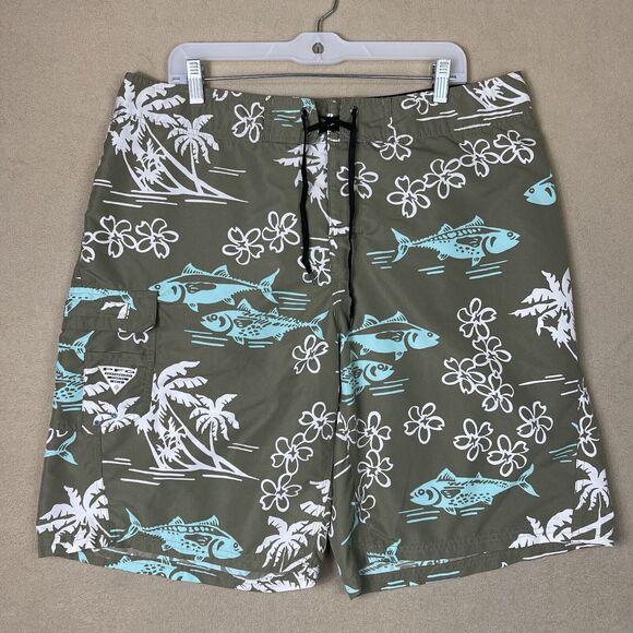 Columbia‎ Shorts Adult 36 Green PFG Fishing Swim Trunk Board Shorts Mens - Picture 1 of 12